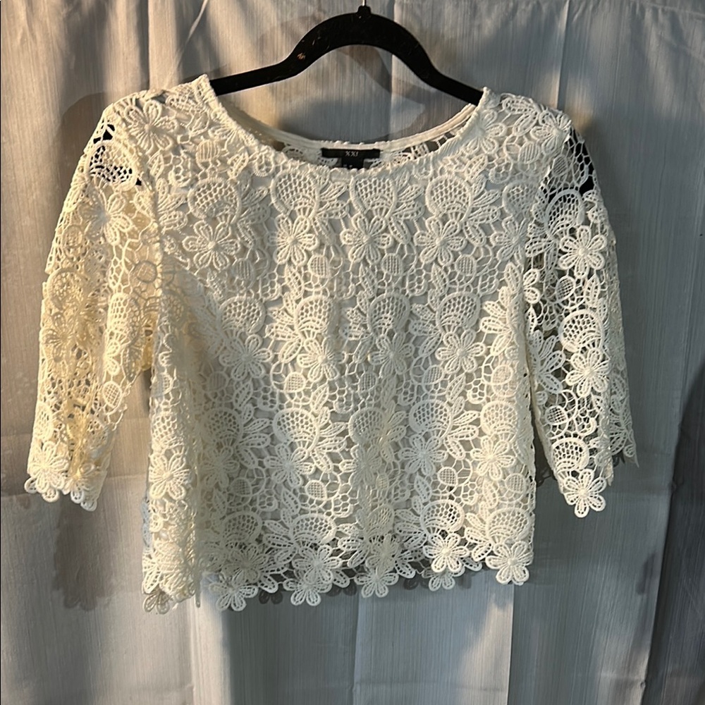 Forever 21 Blue Cropped Embellished Blouse